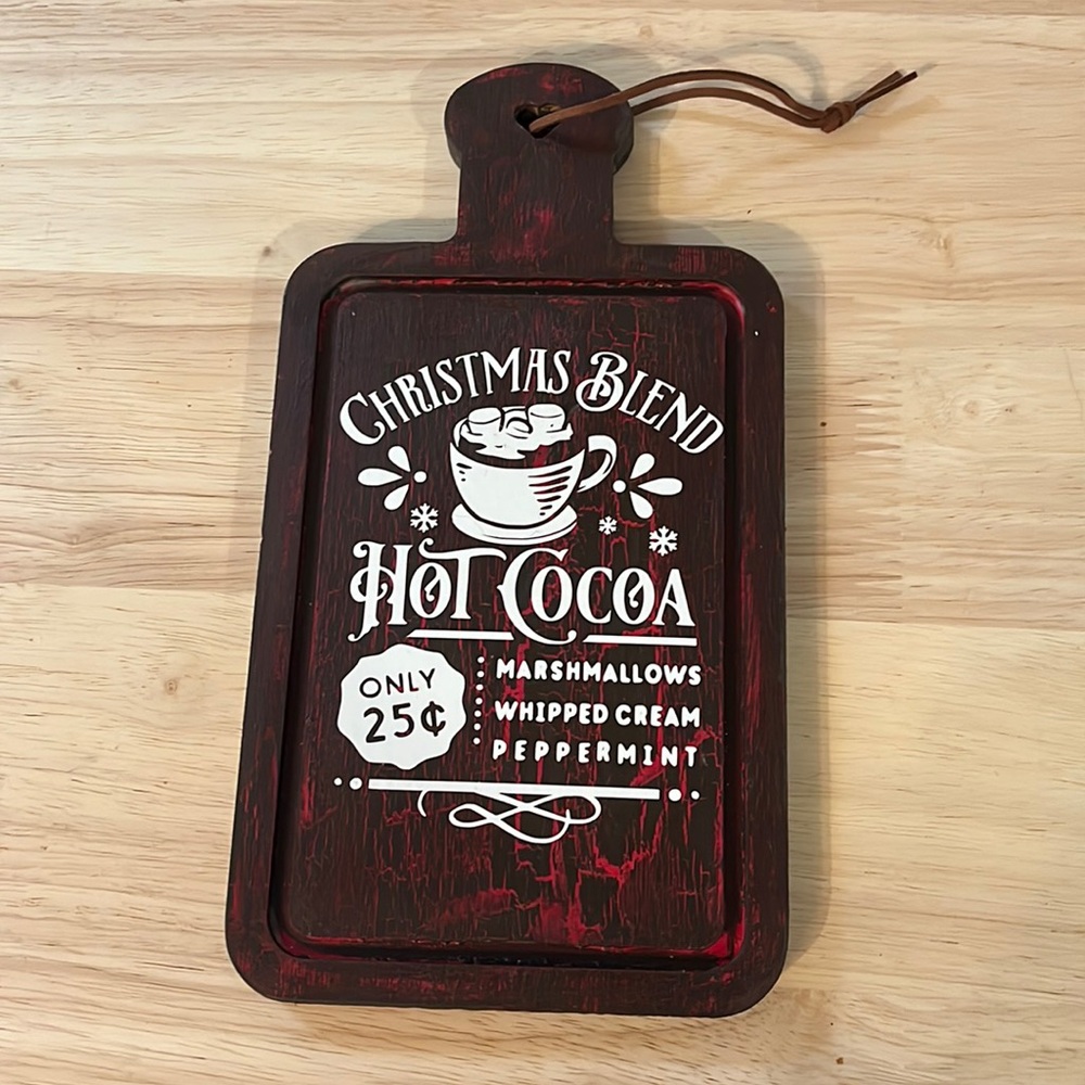 Christmas blend hot cocoa crackle finish decorative Christmas cutting board